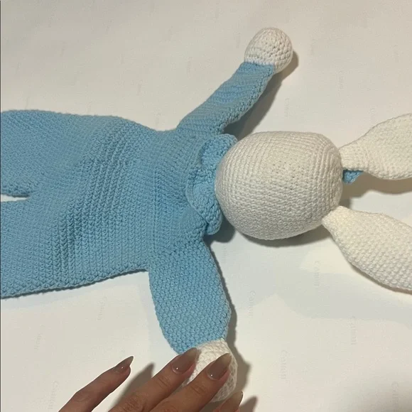 Hand Made Blue and White Knitted Bunny Toy - Picture 3 of 5
